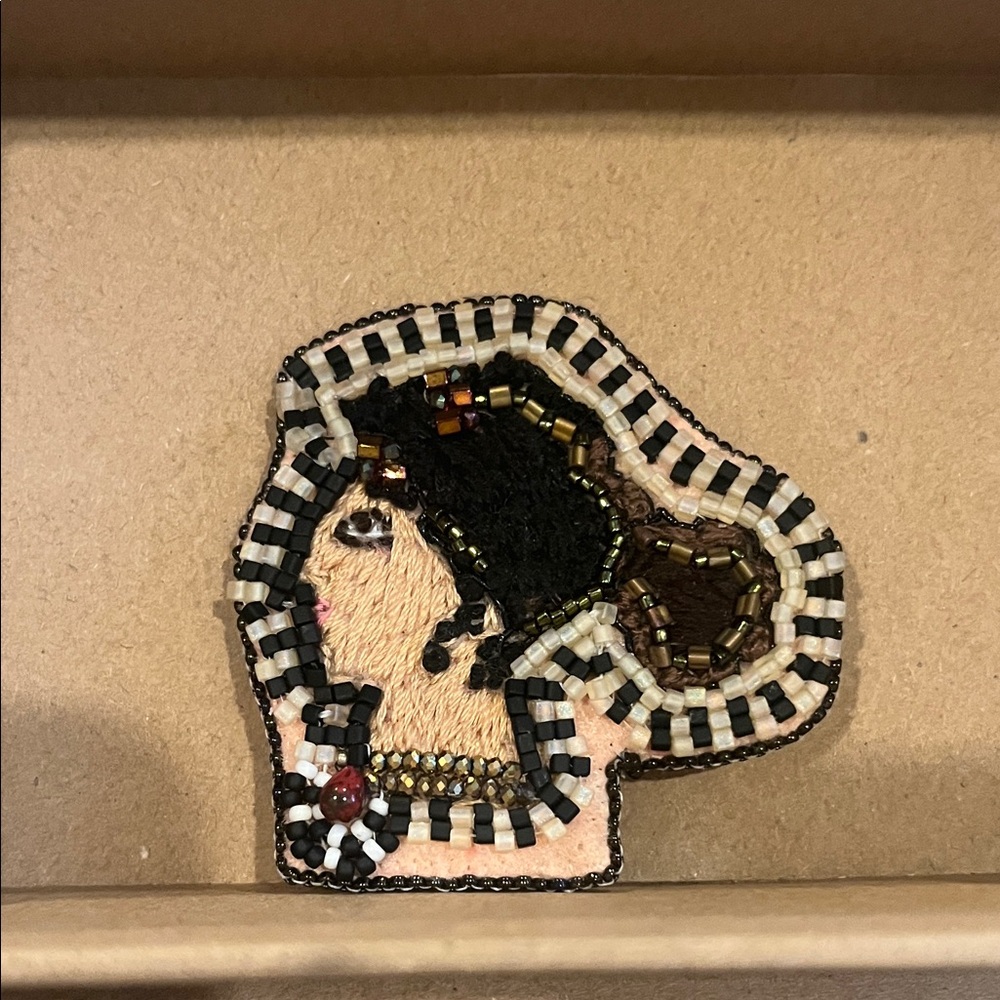 Handcrafted Beaded Brooch with Black and Brown Accents